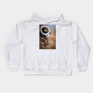 Espresso and beans on a table Kids Hoodie